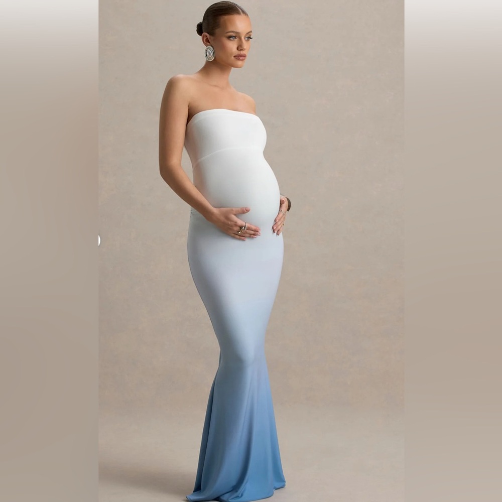 Club L London Strapless Ombre White to Blue Maternity Gown